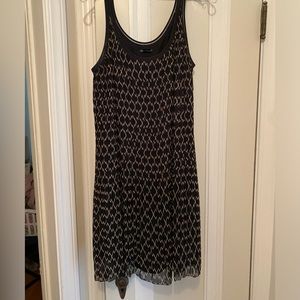 Club Monaco Pleated Tank Dress Diamond Patterned Drop Waist Mini Sz 10